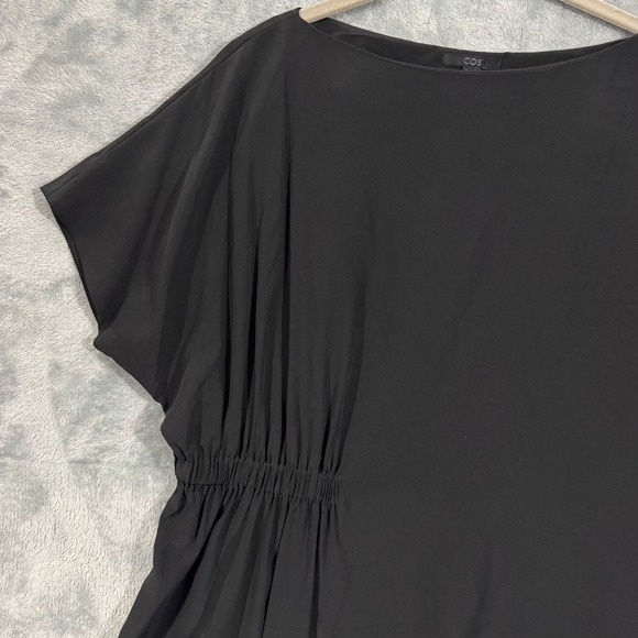 COS Boat Neck Ruched Side Black Silk Top Size 2 - Picture 5 of 14